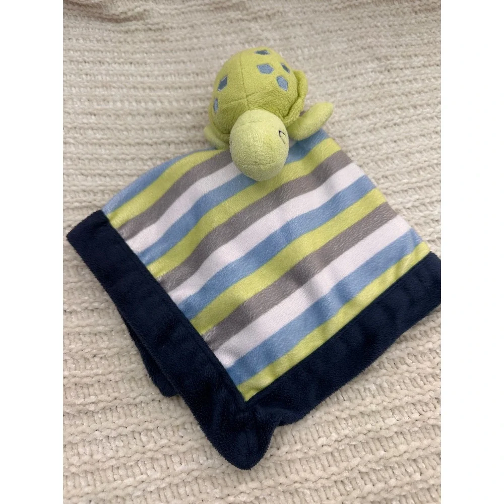 Carters Turtle Lovey Security Blanket Plush Stuffed‎ Animal Blue Green Striped
